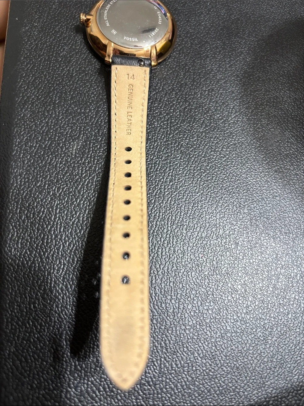 Fossil Rose Gold-Tone Watch with Mother-of-Pearl Dial and Black Strap - Picture 3 of 4